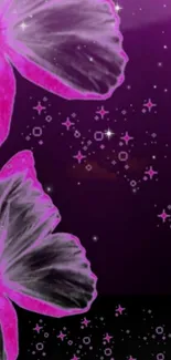 Purple wallpaper with glowing butterflies and stars design.