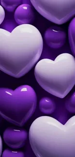 3D purple hearts glossy wallpaper design.