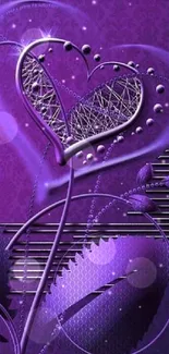 Vibrant purple heart abstract mobile wallpaper design.