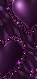 Purple heart and butterfly wallpaper with a leopard pattern.