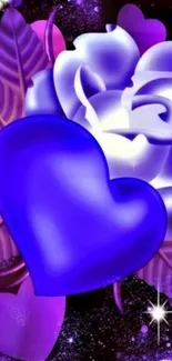 Purple heart and blue rose with sparkling background.