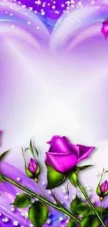 Purple heart with pink roses and sparkles wallpaper.