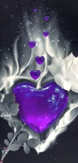 Purple heart and white rose on a dark background.