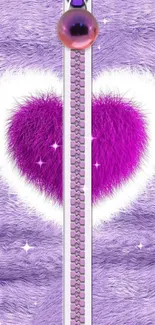 Purple furry heart with zipper design wallpaper.