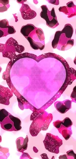 Purple heart on pink animal print wallpaper.