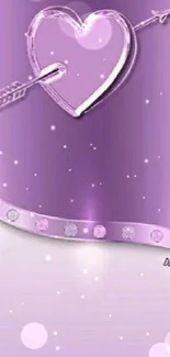 Purple mobile wallpaper featuring heart and arrow design.