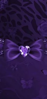 Purple wallpaper with heart-shaped gem and bow design.
