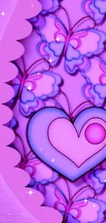 Purple butterfly and heart wallpaper design.