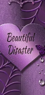 Purple heart with butterfly design wallpaper.