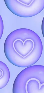 Purple hearts and circles mobile wallpaper with lavender hues.