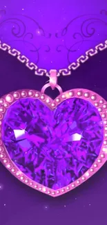 Purple heart-shaped jewel pendant on chain.