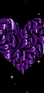 Intricate purple heart wallpaper with swirling patterns on black background.