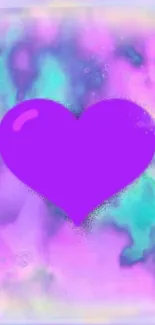 Vibrant purple heart on abstract dreamy watercolor background.