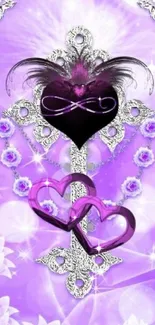 Purple heart fantasy wallpaper with intricate designs and floral accents.