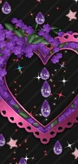 Purple floral heart wallpaper with elegant design.