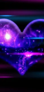 Vibrant purple heart with galaxy design on black background.