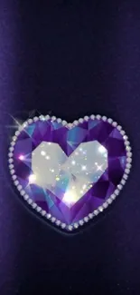 Elegant mobile wallpaper with a purple gem heart on a dark background.