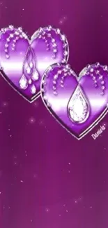 Purple crystal hearts mobile wallpaper with elegant design.