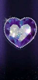 Purple heart gem with sparkling crystals on a dark background.