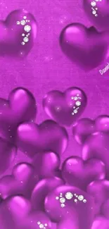 Vibrant purple hearts with gems mobile wallpaper