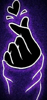 Hand gesture with heart on a purple background, digital art wallpaper.