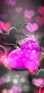 Vibrant purple heart on sleek black background with artistic design elements.