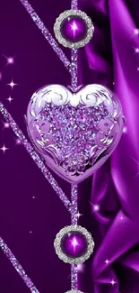 Purple heart glam wallpaper with jewels.