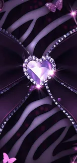 Glamorous purple heart wallpaper with rhinestones and butterflies.