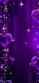 Glamorous purple heart wallpaper with shimmering lights and stars.