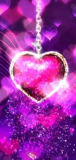 Glittering heart with purple background wallpaper.