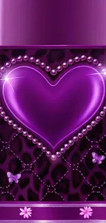 Purple heart wallpaper with glitter and butterflies.