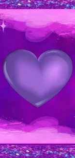 Purple heart with glitter design on vibrant background.