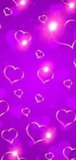 Vibrant purple wallpaper with glowing hearts.