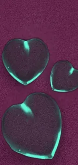 Glowing teal hearts on textured purple background.