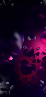 Purple gradient wallpaper with floating hearts.