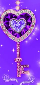 Vibrant purple heart key design with jewels and sparkle.