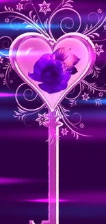 Heart key wallpaper with purple floral design.