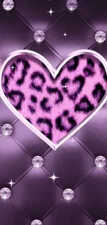 Purple leopard heart wallpaper with quilted design and sparkle accents.