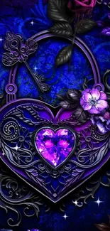 Intricate purple heart lock wallpaper with floral designs.