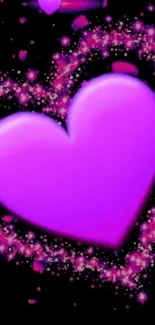 Vibrant purple heart wallpaper with glowing effect.