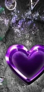 Purple heart design with flowers and 'LOVE' on dark background.