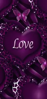 Purple heart wallpaper with butterflies.