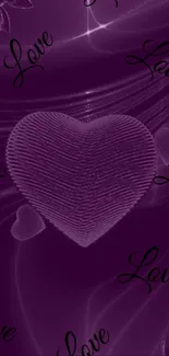 Purple heart love-themed mobile wallpaper with elegant design.