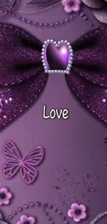 Purple heart bow wallpaper with love text