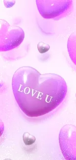 Purple heart wallpaper with Love U text.