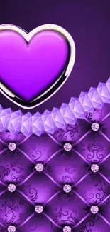 Elegant purple heart wallpaper with quilted design and crystal accents.