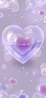 Luminous purple hearts on lavender background wallpaper.