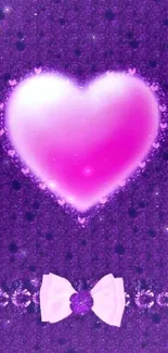 Vibrant purple wallpaper with a glowing pink heart.