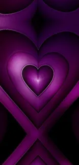 Purple heart pattern mobile wallpaper with gradient swirl design.