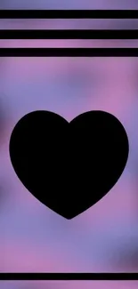 Aesthetic mobile wallpaper with black heart on a purple background.